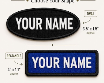 Custom Embroidered Name Patch | Oval or Rectangle | Iron-On Sew-On Tag