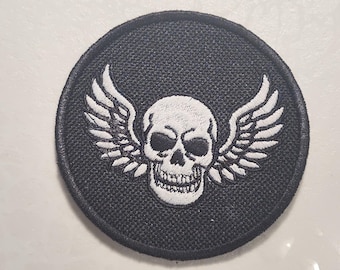 Biker Skull Wings Patch 3” | Embroidered Patch for Vest & Jacket | Iron-On or Sew-On | Backpack