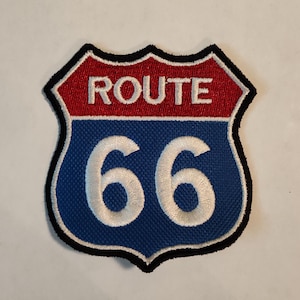 Route 66 Aufnäher | Gesticktes Verkehrsschild Abzeichen | Zum Aufbügeln oder Aufnähen