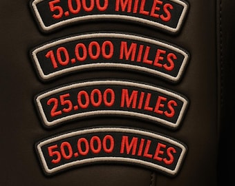 Embroidered Motorcycle Mileage Patch: Iron-On Biker Vest Tag