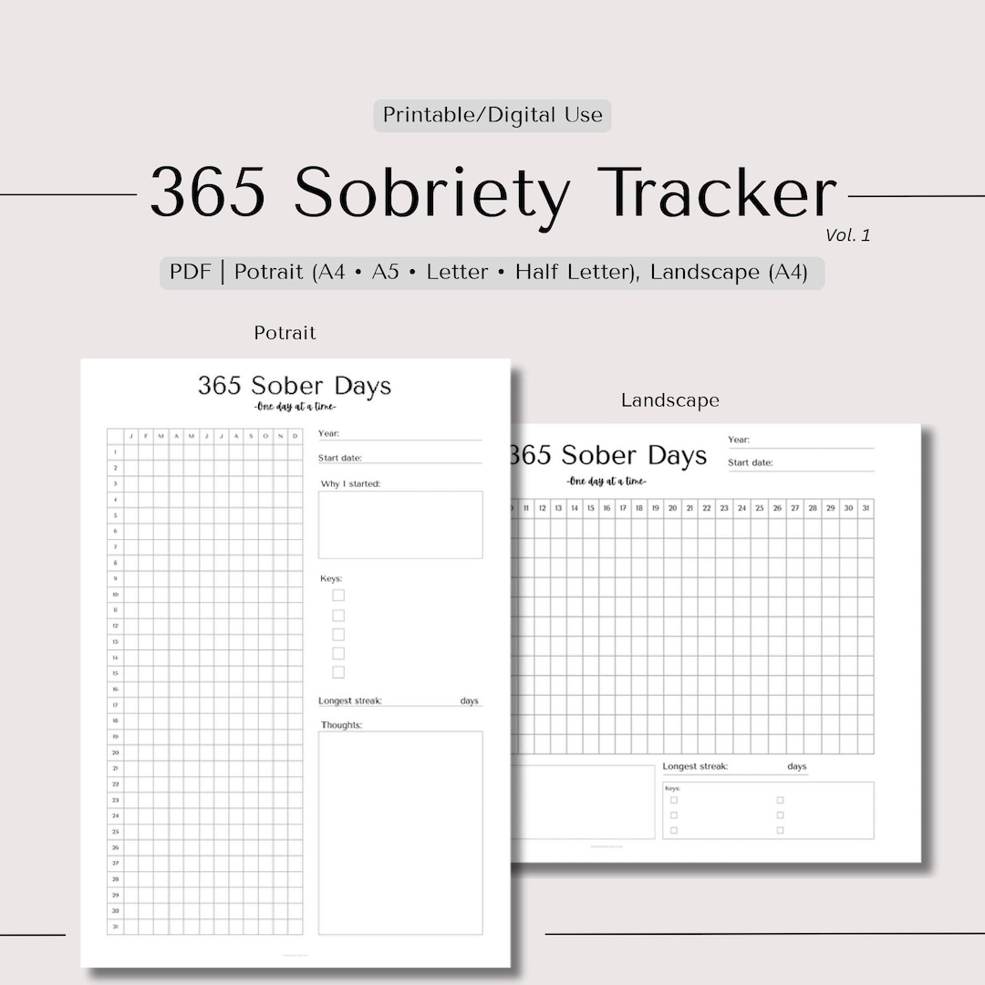 365 Sobriety Grid Tracker, Minimalist Color-in Habit Tracker for ...
