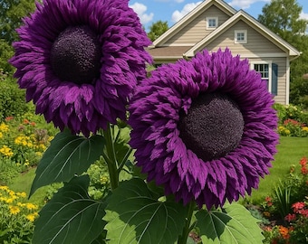 50/100/200pcs Rare Purple Sunflower Seeds – Unique Fuzzy Petals, Giant Blooms for Garden Decor, Eye-Catching Ornamental Flower, Easy to Grow