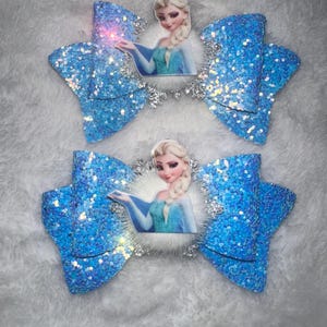 2 Disney Frozen Ice and Snow Series Glittery Swirl Ball Hair Clips for Travel Festival Party Costume Accessories Blue & Pink Sparkly Clips