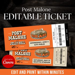 Bearbeitbares Post Malone Konzertticket, Post Tour 2024, Erinnerungsstücke Überraschungsgeschenk, Malone Bearbeitungskarte, digitaler Download