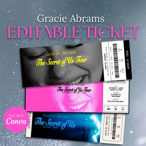 Bearbeitbares Gracie Abrams Konzertticket, The Secret of Us Tour, Erinnerungsstücke Überraschungsgeschenk, Gracie Edit Ticket, digitaler Download
