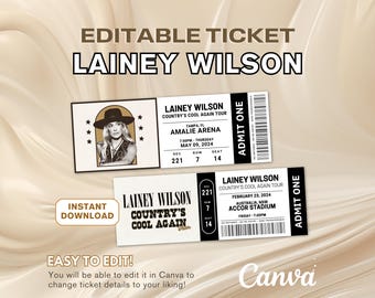 Lainey Wilson Editable Concert Ticket, Country&#39;s Cool Again Tour 2024, Memorabilia Surprise Gift, Lainey Edit Ticket, Digital Download