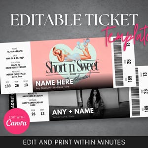 Bearbeitbares Ticketmaster Ticket | Benutzerdefinierte Konzert-Event-Karten | DIY Canva Sofort Download Vorlage