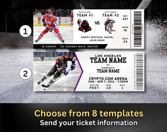 Custom Hockey Ticket, Surprise Gift Hockey Tickets, Customized Tickets, Hockey Game Stub, Sports Hockey Personalized Ticket