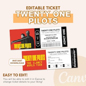 21 Piloten bearbeitbares Konzertticket, einundzwanzig Piloten Clancy Tour 2024, Erinnerungsstücke Überraschungsgeschenk, 21 Piloten bearbeiten Ticket, digitaler Download