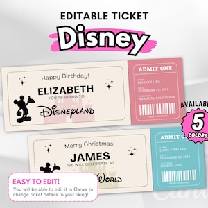 Disney Überraschungskarte, DIY Tickets Vorlage, Überraschungsgeschenk, druckbares benutzerdefiniertes Ereignis, Geburtstagsgeschenkidee, Weihnachten offenbaren, digitaler Download