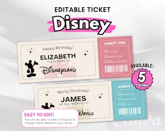 Disney Surprise Ticket, DIY Tickets Template, Surprise Gift, Printable Custom Event, Birthday Gift Idea, Christmas Reveal, Digital Download