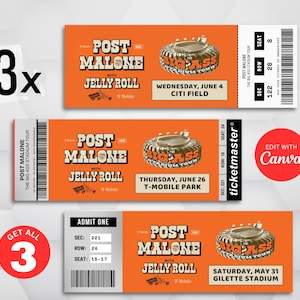 Bearbeitbares Post-Angebot | The Big Ass Stadion Tour Malone Konzert Event Karten | DIY Canva Sofort Download Vorlage
