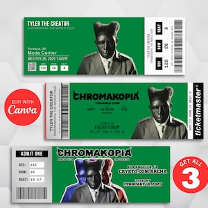 Bearbeitbares Tyler Ticket | Der Schöpfer, Chromakopia World Tour Konzertevent-Karten | DIY Canva Sofort Download Vorlage