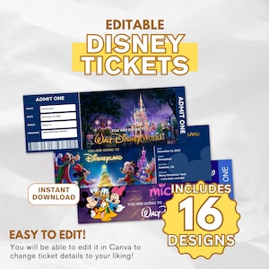 15+ Disneyland Editable Ticket, Disney World Ticket Template, Surprise Gift, Disney Surprise Trip Birthday Gift Idea, Digital Download
