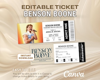 Editable Benson Ticket | Benson Boone Tour Concert Event Tickets | DIY Canva Template Instant Download