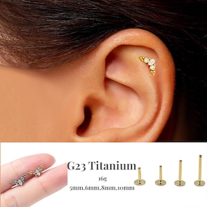 16G Shamrock Push Pin Labret /Threadless Flat Back Earring /Tragus Stud/Flat Back Stud/ Helix Stud/Cartilage Stud/Nose Stud
