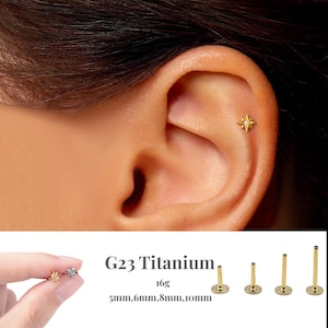 16G Starlight Push Pin Labret /Threadless Flat Back Earring /Tragus Stud/Flat Back Stud/ Helix Stud/Cartilage Stud/Nose Stud
