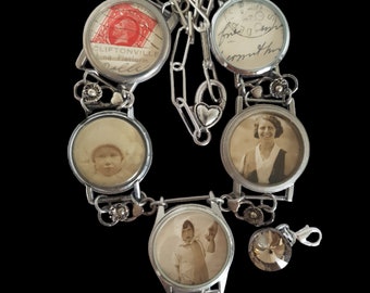 Mother and Daughter Necklace, Memento Mori, Wearable Story, Photo Art Jewellery, Vintage Photos Assemblage Jewelry