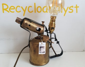 Vintage Brass Blow Torch Lamp, Steampunk Decor, Hipster Man Cave, Unique Contemporary Quirky