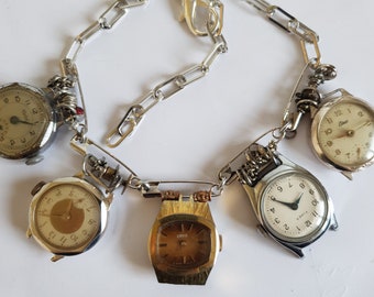 Vintage Mechanical Watches Necklace Choker Punk Safety Pin Chain Alt Edgy Jewelry