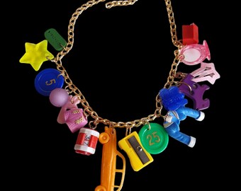 Kitsch Charm Necklace, Kidcore, Mixed Media Jewelry