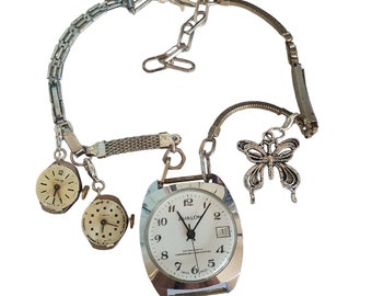 Vintage Watch Charms Assemblage Jewelry, Mechanical Watches and Movements Necklace