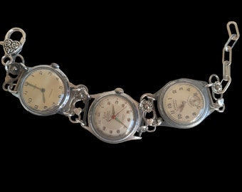 Mechanical Watches Bracelet, Silver Assemblage Jewelry