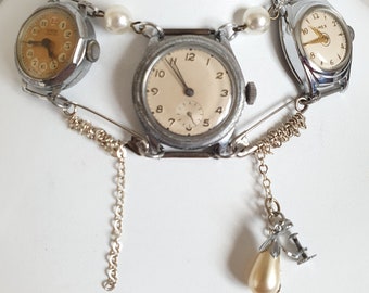 Mechanical Watches Safety Pin Necklace Grunge Punk Fashion Chrome Watch Bracelet Section