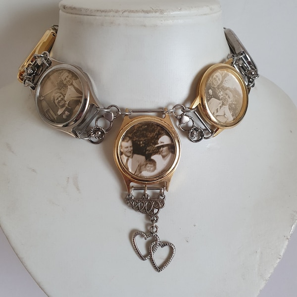 Memento Mori Necklace - Antique Photo Locket Assemblage Jewelry - Dedication Life Love Death