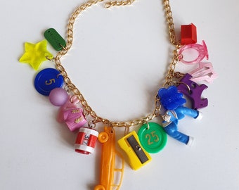 Kitsch Rainbow Jewelry, Colorful Funky Necklace