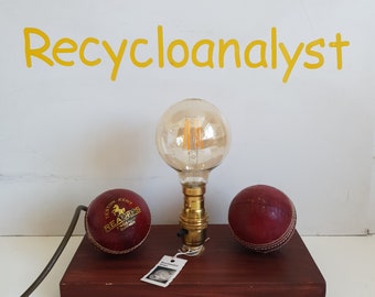 Cricket Gifts, Recycled Cricket Balls Table Lamp, LED Dimmable Filament Bulb