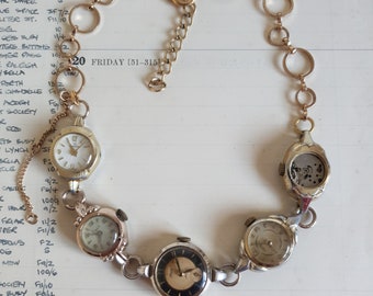 Vintage Watch Necklace  - Antique Mechanical Gold Watches Assemblage Jewelry