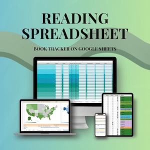 Blue & Green Reading Spreadsheet, reading log, book tracker, series tracker, reading challenge, TBR, for readers Digital Google Sheets