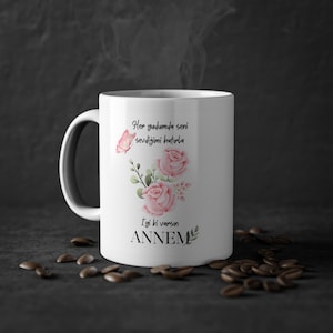 Anneler günü hediyesi | Anneye bardak hediye | Geschenkidee für Mama | Geschenk zum Muttertag | Tasse mit Blumenmotiv