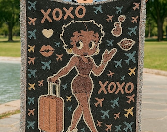 Ethnic Home Decor Woven Blanket, African Betty Boop Throw, Afrocentric Tapestry, African American Gift, Tribal Blanket