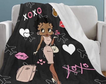 African Betty Boop Vacationer  Ultra Soft Fleece Blanket,  LARGE Black Betty, Throw Blanket, Plush Bedding, Home Decor, gifts for her, quilt
