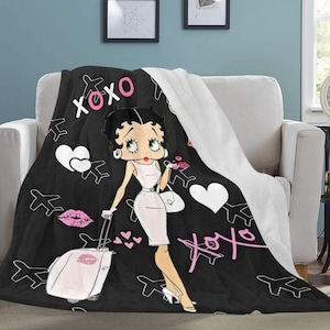 Betty Boop Vacationer Ultra Soft Fleece Blanket,  LARGE Betty Boop blanket, Throw Blanket, Plush Bedding, Home Decor, gifts for her, quilt