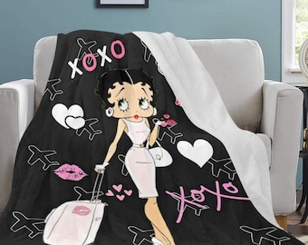 Betty Boop Vacationer Ultra Soft Fleece Blanket,  LARGE Betty Boop blanket, Throw Blanket, Plush Bedding, Home Decor, gifts for her, quilt