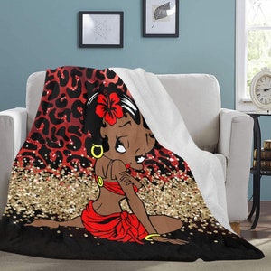 Aloha African Betty Boop Leopard Ultra Soft Fleece Blanket,  LARGE Black Betty Throw Blanket Plush Bedding, Home Decor, gifts for her, quilt