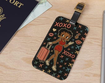 Luggage Tag, Black African American Betty Boop, Traveler Gift, Bag Identifier, Suitcase Accessory, Travel Accessories