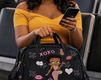 Betty Boop African Lunch Bag, Insulated Cooler Bag, Blue Food Tote, Travel Picnic Bag, Work School Snack Tote, Cute Lunch Box