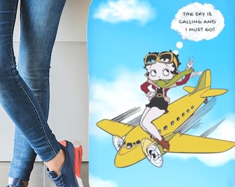 Pokrowiec na bagaż w stylu Pilot Betty Boop, ochraniacz na walizkę w stylu retro, pokrowiec na torbę podróżną, prezent na wakacje, akcesoria podróżne, przedłużka do wędkowania na rejsach