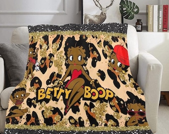 African Betty Boop Leopard Ultra Soft Fleece Blanket,  LARGE Black Betty, Throw Blanket, Plush Bedding, Home Decor, gifts for her, quilt