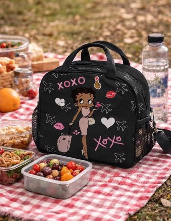 Betty Boop African Lunch Bag, Insulated Cooler Bag, Blue Food Tote, Travel Picnic Bag, Work School Snack Tote, Cute Lunch Box