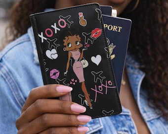 Black African Betty Boop Passport Cover, Travel Wallet Holder, Card Case Sleeve, Unique Passport Organizer, Gift for Her