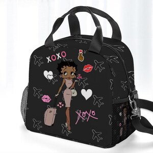 Torba na lunch Betty Boop African, torba termiczna, niebieska torba na jedzenie, torba podróżna na piknik, torba na przekąski do pracy i szkoły, urocze pudełko na lunch zdjęcie 3
