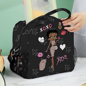 African Betty Boop food bag, Drink Cooler, Luggage, Vacation, School, Work, Beach, Park, Cruise, Blue Lunch Box, Food Bag, travel, gifts