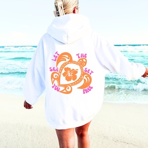 Ocean Girl Beach Übergroße Hoodies für Frauen, Beach Lover Sweatshirt, Küsten Vibes Pullover, Urlaubsbekleidung, Sea Life Pullover Teen Girl