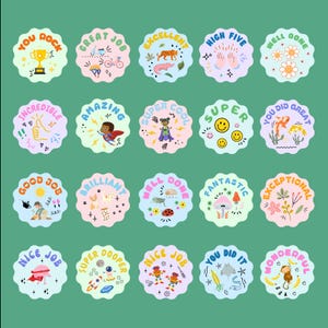 子供用 Good Job ステッカー - 教室、教師、生徒向けの印刷可能なやる気を起こさせるご褒美ステッカー 20 枚