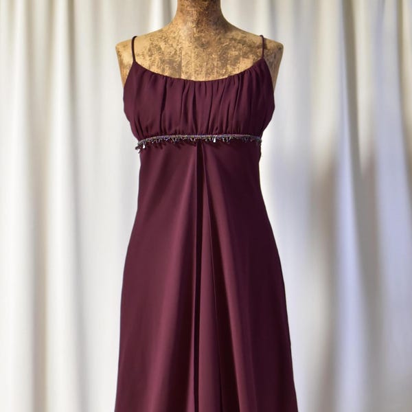 Vintage Y2K Burgund Maxikleid: Empire-Taille Abendkleid, M-L